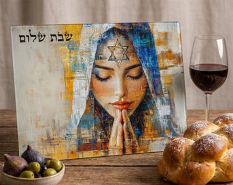 Tabla de vidrio templado para jalá: regalo de boda judío, decoración para la mesa de Shabat