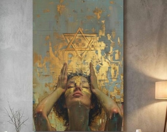 Modern Jewish art | Woman Praying canvas print  |  judaica home decor | shavuot decor