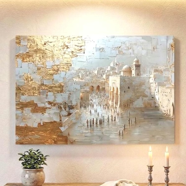 Abstract jewish wall art for living room decor  | Jerusalem canvas print, Modern Judaica art | stand with israel | kotel wall art