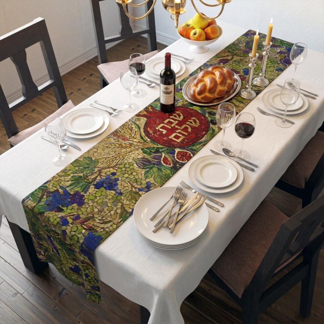 Israel Table 7 Species Israel Table Runner | Shabbat Shalom | Jewish Ornament Gift ...