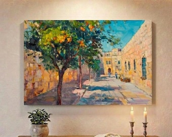 Jerusalem wall art | Jerusalem Street Canvas Print | Jewish art | Judaica wall decor | jewish contemporary art for living room decor