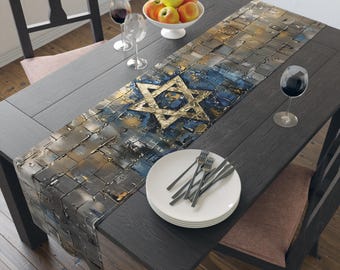 shabbat tablecloth, Jewish Table Runner, judaica Home Decor, Shabbat Gift Star of David design, new apartment gift, shabbat table runner