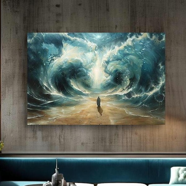 Passover Decor | Moses Parting Red Sea Canvas art | Jewish Home Decor | historic israel art