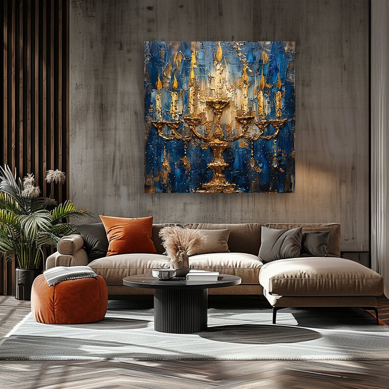 Temple Menorah Wall Ar Jewish Canvas Judaica Wall Art Home Decor