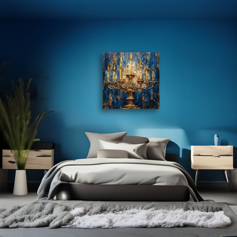 Temple Menorah Wall Ar Jewish Canvas Judaica Wall Art Home Decor
