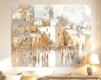 Abstract Jewish Art of Jerusalem poster for Jewish Home Decor, Gold Judaica Art | torah scholar Cityscape Poster | Rolled Posters no frame