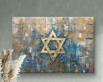 Abstract Judaica Canvas Print, Framed Jewish Home Decor | support israel | jewish contemporary art for living room decor | kotel wall art