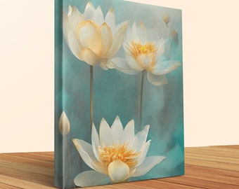 Ruhiger Lotusblumen-Leinwanddruck, heitere Seerosen-Wandkunst, Zen-Wohndekoration, großes Blumenkunstwerk, friedliches, von der Natur inspiriertes Design