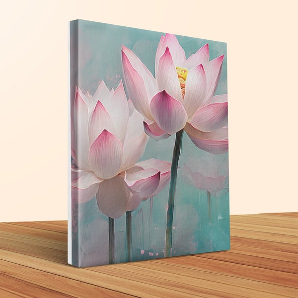 Serene Pink Lotus Flower Wall Art, Calming Floral Canvas Print, Nature Inspired Home Decor, Tranquil Living Room Artwork