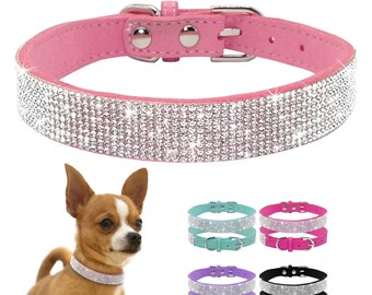 Collare per cani Collare per animali con strass glitter in cristallo Collare con fibbia in lega di zinco per cani di piccola taglia e media Collare per cani Chihuahua Pug