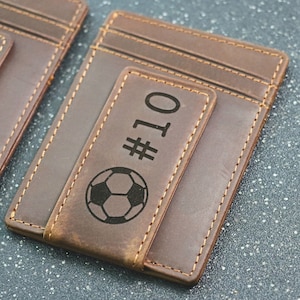 FÚTBOL Monedero personalizado / Monedero magnético / Monedero adolescente / Monedero de nombre - MONEDERO DE CUERO