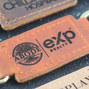 Business Logo Keychain, Custom Leather Keychain
