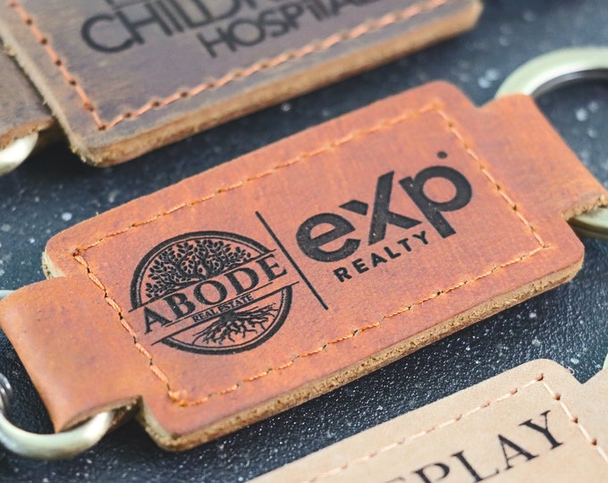 Business Logo Keychain, Custom Leather Keychain