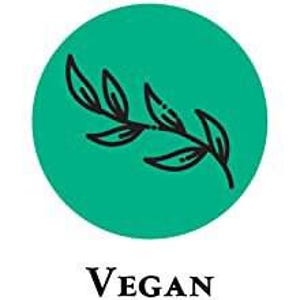 May include: A green circle with a black outline of a branch with leaves. The text "VEGAN" is written in black below the circle.