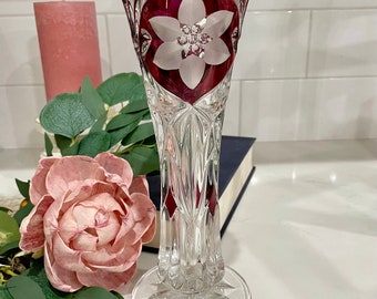 Vintage Hofbauer Vase aus Ruby Red & Clear 24% Bleikristall aus den 1980er Jahren