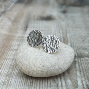 Silver Hammered Studs, Large Silver Studs, Hammered Studs, Sterling Silver Round Stud Earrings, Silver Disc Stud Earrings, Silver Earrings
