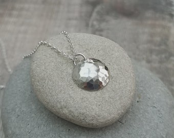 Disc Necklace, Round Necklace, Silver Necklace, Dome Necklace, Hammered Necklace, Silver Disc Necklace, Textured Necklace, Gift For Her