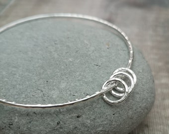 Three 3 Decades Bangle, 30th Birthday Bangle, Silver Bangle, Circle Charm Bangle, Hammered Bangle