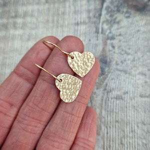 Gold Hammered Heart Earrings - Gold Earrings, Heart Earrings, Hammered Earrings, Drop Earrings, Handmade Jewellery, Gift For Her