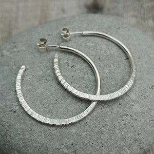 Silver Large Textured Hoop Earrings - Silver Earrings, Silver Hoops, Textured Hoop Earrings, Handmade Jewellery, Gift For Her