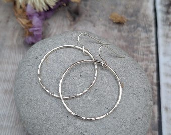 Silver Large Hammered Circle Earrings - Silver Earrings, Circle Earrings, Silver Hoops, Handmade Jewellery, Gift For Her