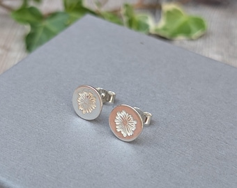 Silver Daisy Studs - Earrings, Floral, Flower, Stamped, Pattern, Handmade, Jewellery, Gift For Her