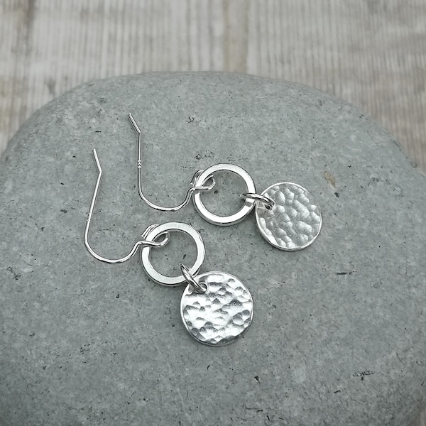 Silver Hammered Earrings, Silver Earrings, Hammered Earrings, Silver Hoop Earrings, Silver Disc Earrings, Silver Drop Earrings, Earrings