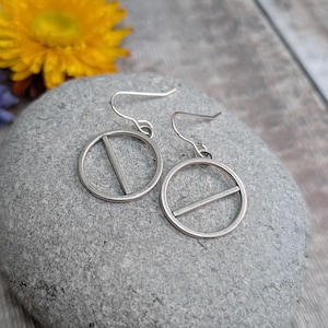 Silver Geometric Line Circle Earrings - Silver Earrings, Circle Earrings, Geometric Earrings, Handmade Jewellery, Gift For Her