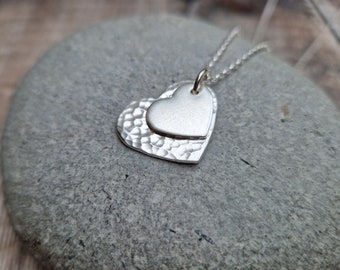 Silver Heart Necklace, Heart Necklace, Silver Necklace, Two Heart Necklace, Heart Pendant, Silver Pendant, Gift For Her, Anniversary Gift