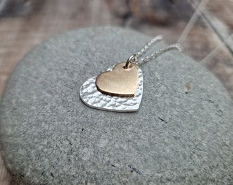 Silver Heart Necklace, Gold Heart Necklace, Gold Necklace, Two Heart Necklace, Heart Pendant, Silver Pendant, Gift For Her, Anniversary Gift