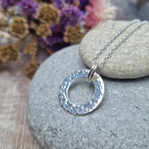 Silver Hammered Circle Necklace - Silver Necklace, Circle Necklace, Hammered Necklace, Handmade Jewellery, Gift For Her