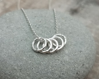 Silver Five Circle Necklace - Silver Necklace, Five Decades Necklace, 50th Birthday Necklace, Circle Necklace, Gift For Her