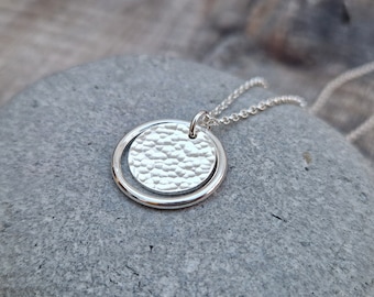 Silver Hammered Necklace, Disc Necklace, Circle Necklace, Ring Necklace, Round Necklace, Sterling Silver Necklace, Silver Disc Necklace