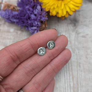 Silver Initial Disc Stud Earrings - Silver Earrings, Personalised Earrings, Small Silver Studs, Handmade Jewellery, Gift For Her