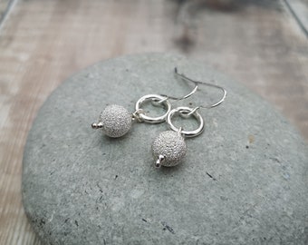 Silver Earrings, Hoop Earrings, Ring Earrings, Beaded Earrings, Drop Earrings, Polished Earrings, Sterling Silver Bead Earrings, Earrings