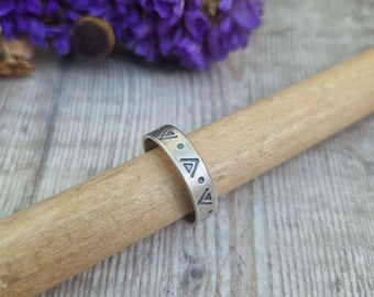 Silver Geometric Patterned Ring - Silver Ring, Patterned Ring, Stamped Ring, Wide Ring, Thumb Ring, Handmade Jewellery, Gift For Her