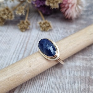 Gold Blue Sapphire Ring UK Size N - Gold Ring, Sapphire Ring, 9ct Gold Ring, Gemstone Ring, Handmade Jewellery, Handmade Ring, Gift For Her