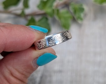 Silver 5mm Sunrise Ring - Sterling Silver, Recycled, Stamped, Patterned, Handmade, Jewellery, Gift For Her