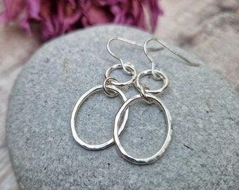 Silver Oval and Circle Earrings - Silver Earrings, Hammered Earrings, Oval Earrings, Circle Earrings, Handmade Jewellery, Gift For Her