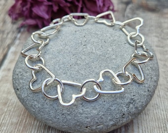 Silver Link Bracelet, Silver Heart Bracelet, Sterling Silver Link Chain Bracelet, Silver Bracelet, Silver Chain, Heart Bracelet