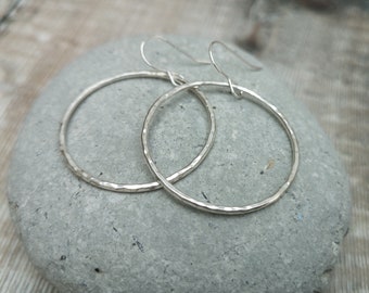 Large Sterling Silver Hammered Hoop Earrings , Circle Earrings, Large Earrings, Silver Earrings, handmade, jewellery, gift, present, for her