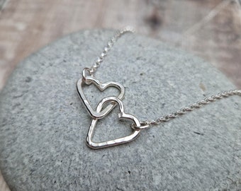 Silver Heart Necklace, Open Heart Necklace, Interlinking Heart Necklace, Linked Heart Necklace,  Silver Necklace, Heart Necklace, Heart