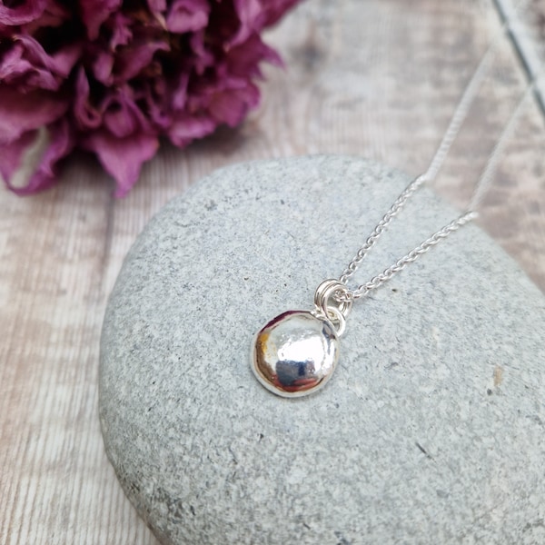 Pebble Necklace, Smooth Necklace, Silver Necklace, Necklace, Sterling Silver Pebble Necklace, Silver Pebble Pendant, Recycled Silver
