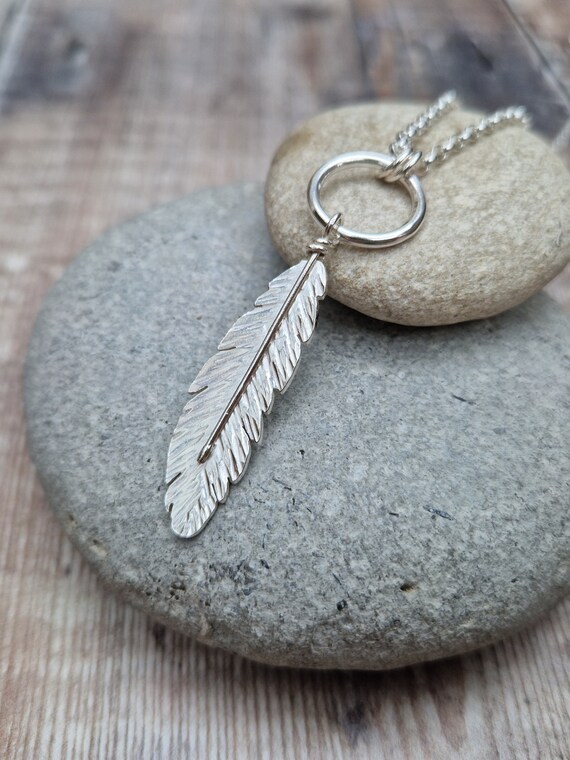 Silver Feather Necklace Silver Necklace Long Necklace Sterling Silver Necklace Etsy Canada