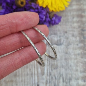Silver Large Patterned Hoops - Silver Earrings, Silver Hoops, Patterned Hoops, Large Hoop Earrings, Handmade Jewellery, Gift For Her