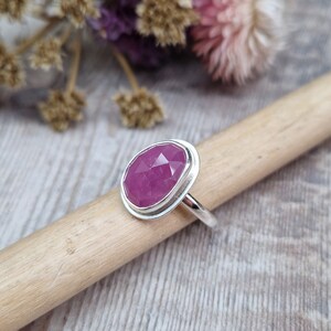 Silver Red Sapphire Ring UK Size R - Sterling Silver, Statement, Gemstone, Handmade Jewellery, Gift For Her
