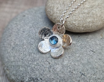 Silver Flower Necklace with Topaz, Topaz Necklace, Topaz Jewellery, Flower Necklace, Flower Jewellery, Sterling Silver Necklace