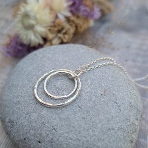 Silver Hammered Two Circle Necklace - Silver Necklace, Circle Necklace, 2 Circle Necklace, Handmade Jewellery, Gift For Her