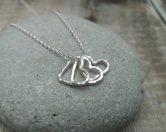 Silver Heart Necklace, Open Heart Necklace, Love Heart Necklace, Sterling Silver Hammered Triple Heart Necklace, Silver Necklace, Necklace