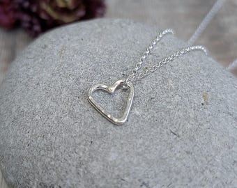 Silver Hammered Open Heart Necklace – Silver Necklace, Heart Necklace, Charm Necklace, Handmade Jewellery, Gift For Her